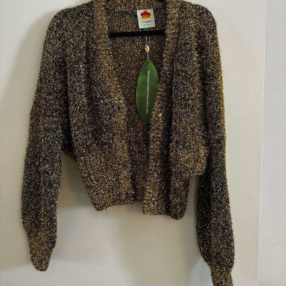 FARM Rio Gold Cardigan Sweater Cropped Knit